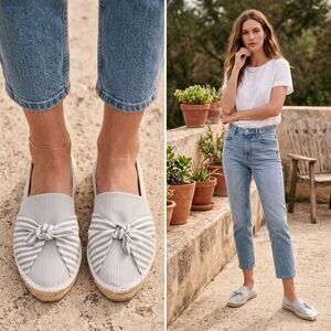 Cousu Main Grey White Striped Espadrilles Size EU39 Knots Flats French